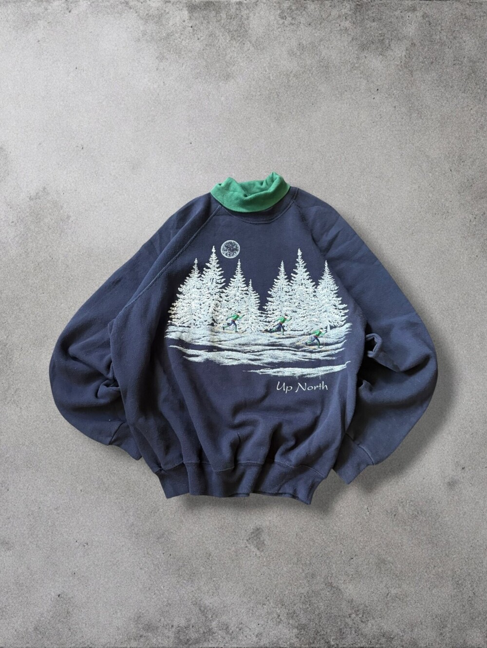 Vintage 90s Up North Winter Graphic MockNeck Crewneck Sweatshirt Mens Large